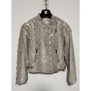 Vakko Jacket Womens Small Snakeskin Print 100% Leather Asymmetrical Moto Style